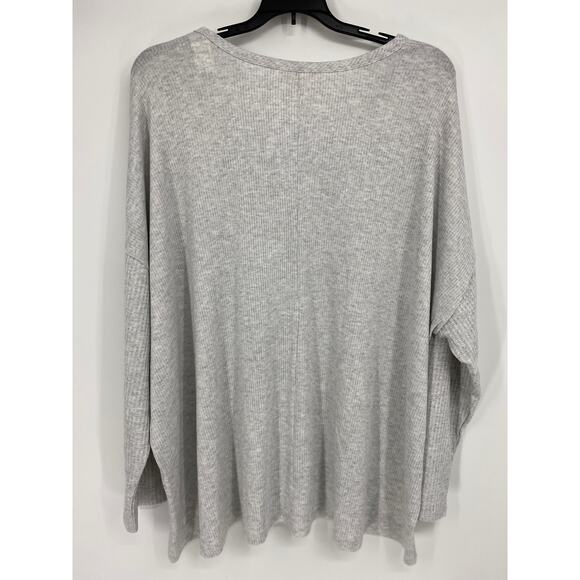 Terra & Sky Womens Gray Vneck Thermal Rib Shirt Top Sweater NEW 4X - Picture 2 of 11